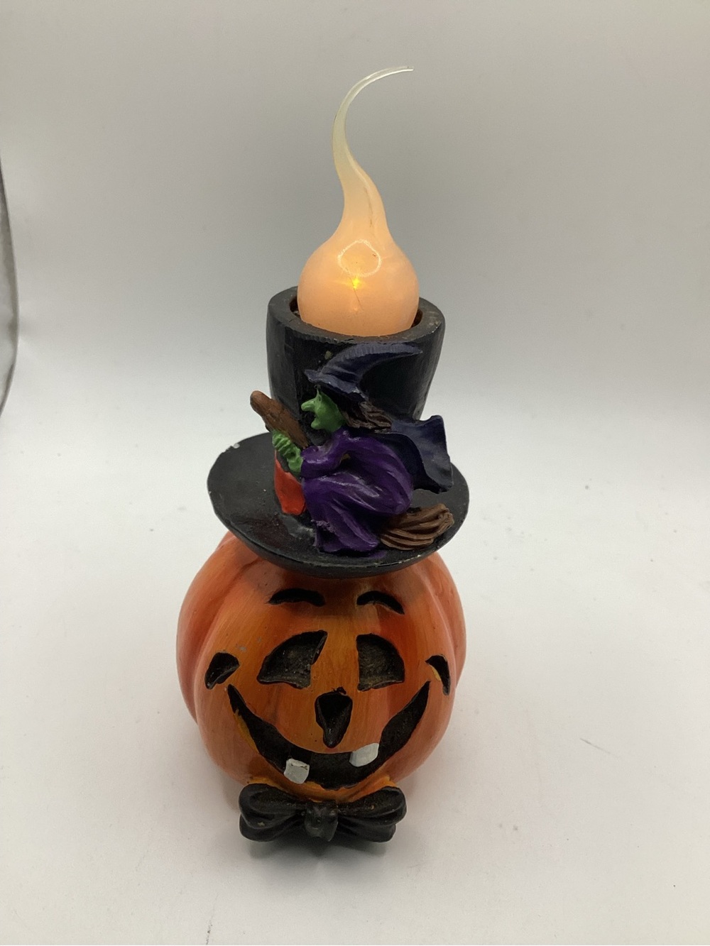 Jack-O'-Lantern LED Candle with Purple Witch Accent